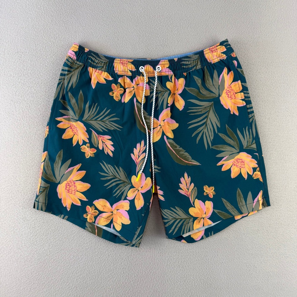 Bonobos Riviera Swim Trunks 7" Mens Medium Teal Floral Performance Stretch Surf